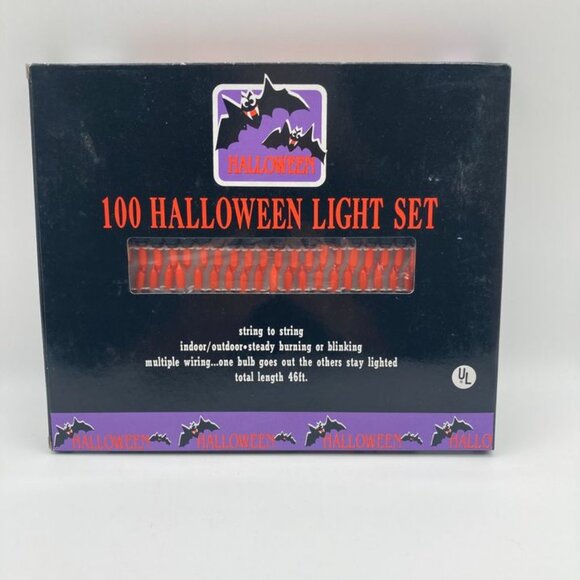 Vintage 100 Orange Halloween Light Set New In Box - Picture 2 of 3